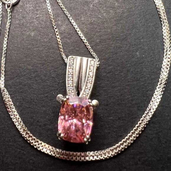 Bella Luce Pink and white CZ Rhodium Over Silver Pendant - Picture 1 of 11